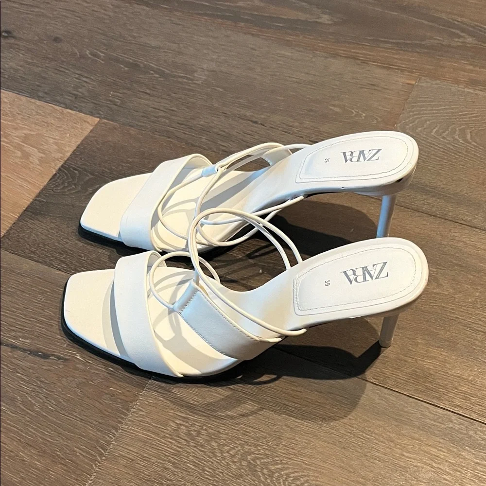 Zara Cream Strappy Heels - Picture 2 of 3